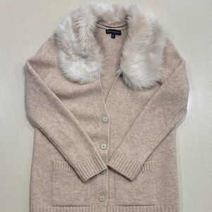 Banana Republic Cream Cardigan with Faux Fur Collar